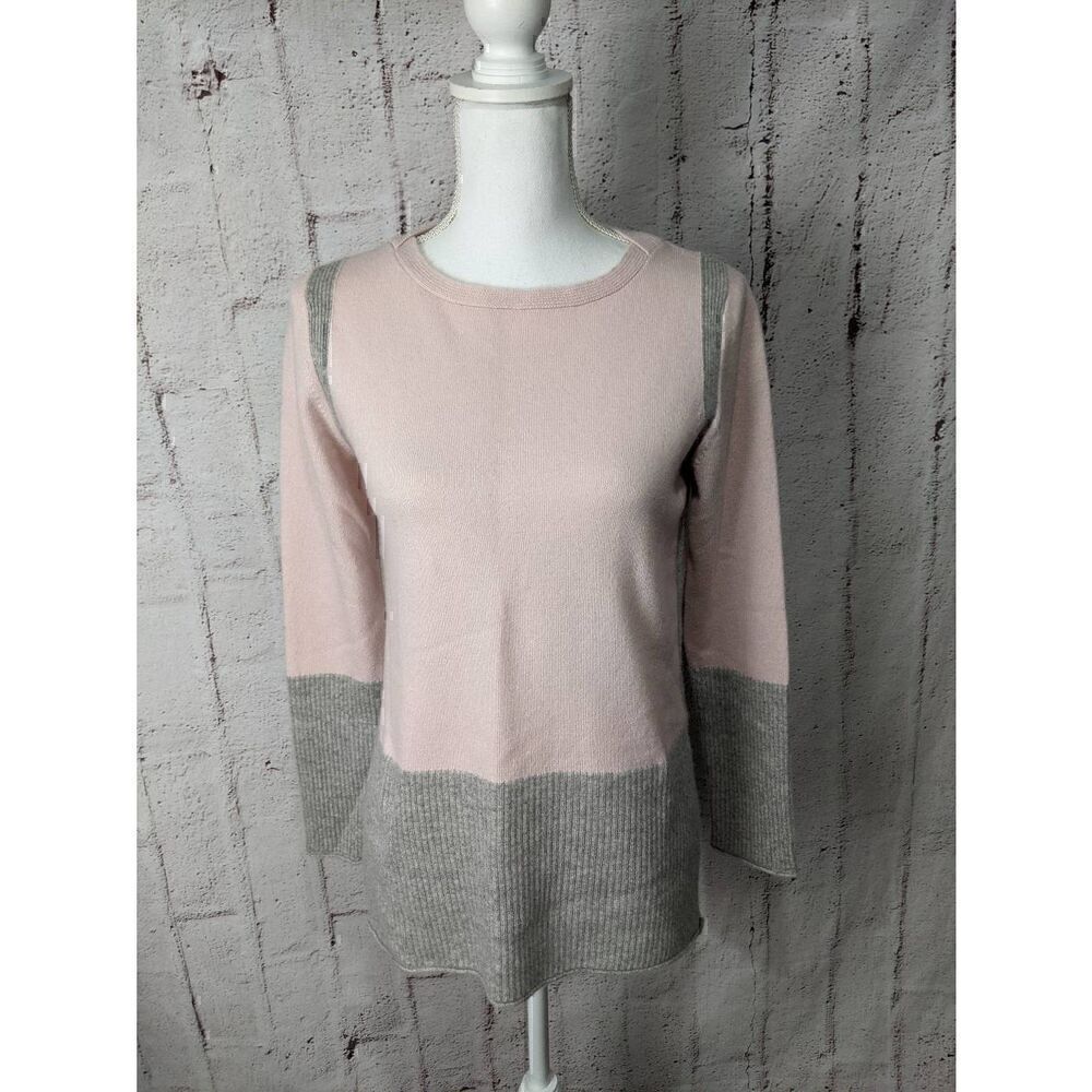 3very Cashmere Pink Gray Colorblock Boat Neck Sweater With Side Slits Women's si